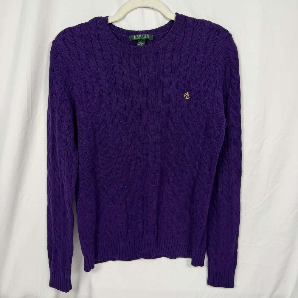 Lauren Ralph Lauren Purple Cotton Cable Knit Crewneck Sweater Size M